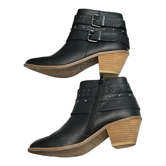 Rocket Dog Black Faux Leather Studded Buckle Zip 2.5”Heel Ankle Moto Boots 9 - Picture 5 of 9